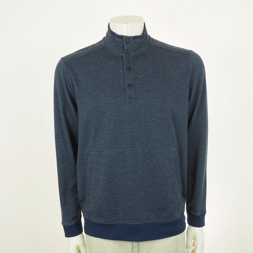Tommy Bahama Pregame Check Henley Sweater Mens Medium Blue Mock 1/4-Snap